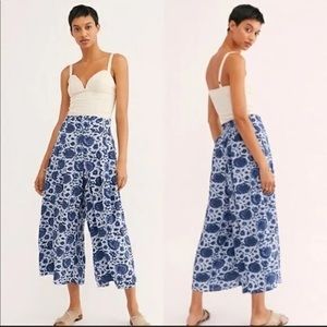 Free People Lady Lady Printed Wide Leg Trousers, Blue